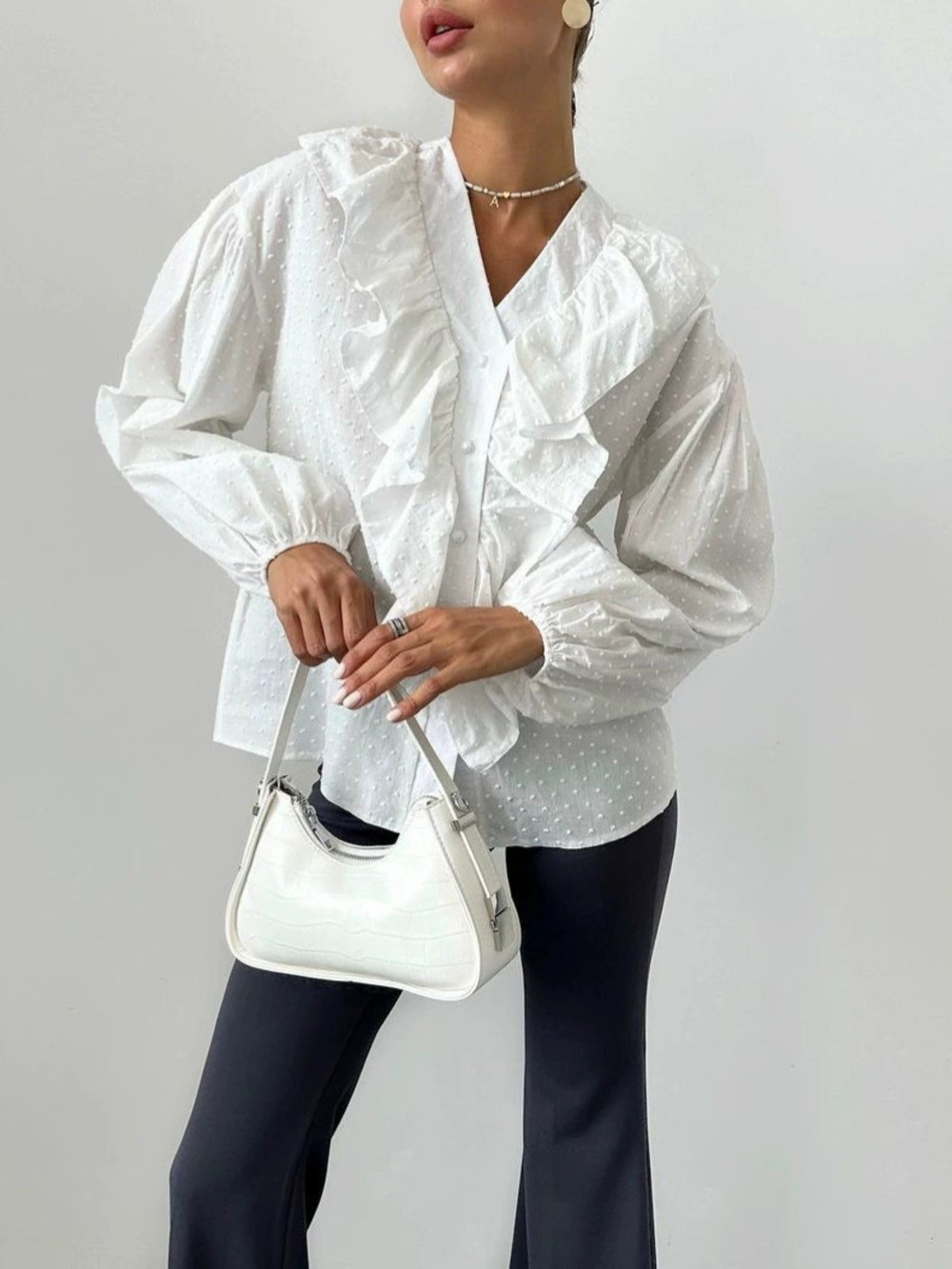 Zara Autumn Polka Dot Ruffle Collar Blouse